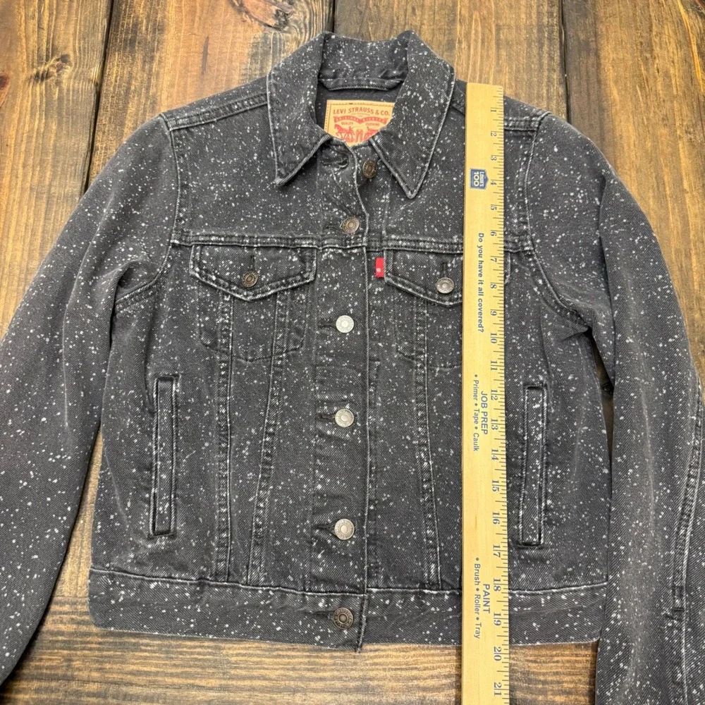 Levi Strauss Co Womens Black Speckled acid wash‎ Denim trucker Jacket Size Small
